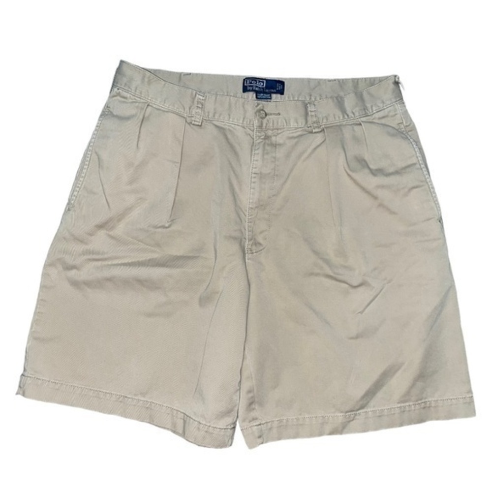 Polo by Ralph Lauren Tan Khaki 100% Cotton Tyler Shorts Mens Size 36 Pleated